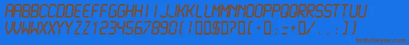 フォントLcdmn – 茶色の文字が青い背景にあります。