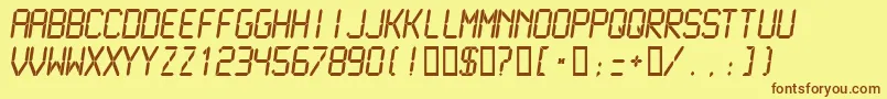 フォントLcdmn – 茶色の文字が黄色の背景にあります。