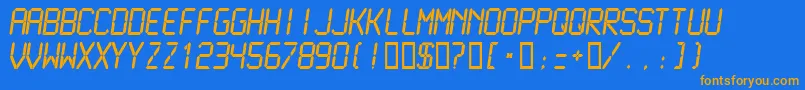 Lcdmn-Schriftart – Orangefarbene Schriften auf blauem Hintergrund