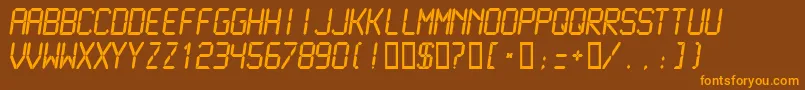 フォントLcdmn – オレンジ色の文字が茶色の背景にあります。