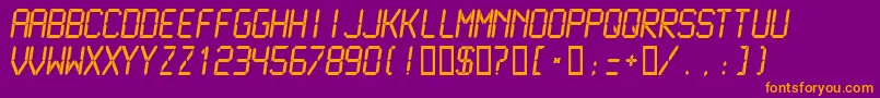 Lcdmn-Schriftart – Orangefarbene Schriften auf violettem Hintergrund