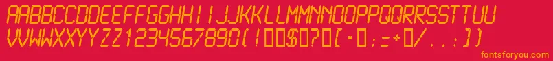 Lcdmn-Schriftart – Orangefarbene Schriften auf rotem Hintergrund