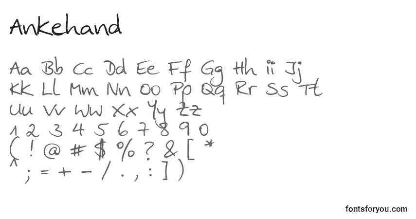 Czcionka Ankehand – alfabet, cyfry, specjalne znaki