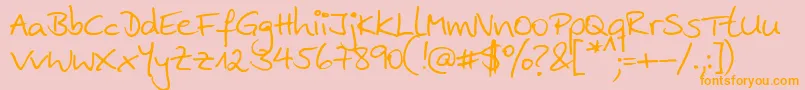 Ankehand-Schriftart – Orangefarbene Schriften auf rosa Hintergrund