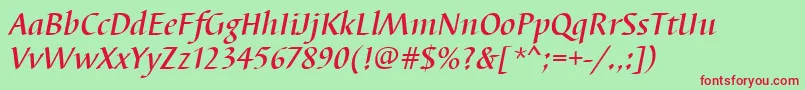 Fonte BarbedortmedItalic – fontes vermelhas em um fundo verde