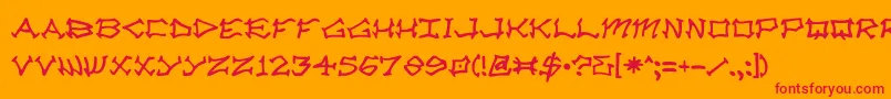 Radzad-Schriftart – Rote Schriften auf orangefarbenem Hintergrund