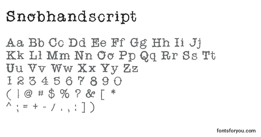 Schriftart Snobhandscript – Alphabet, Zahlen, spezielle Symbole