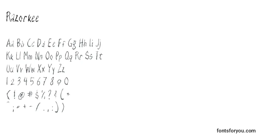 Schriftart Razorkee – Alphabet, Zahlen, spezielle Symbole