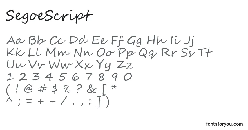 Czcionka SegoeScript – alfabet, cyfry, specjalne znaki