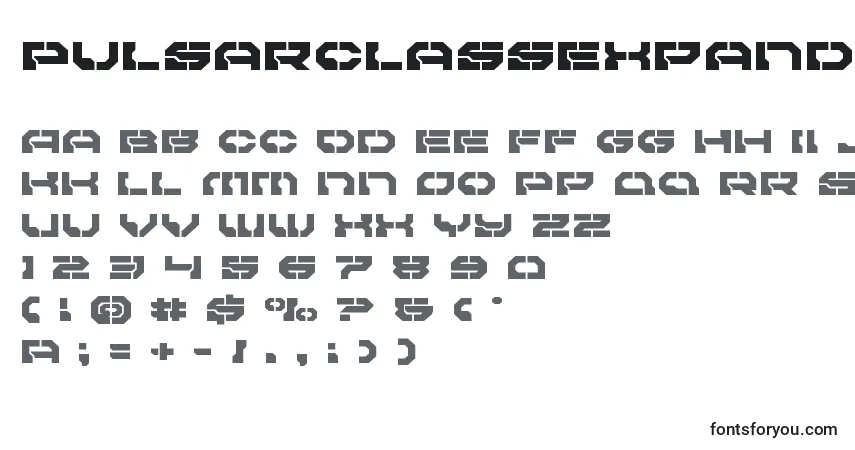 A fonte Pulsarclassexpand – alfabeto, números, caracteres especiais