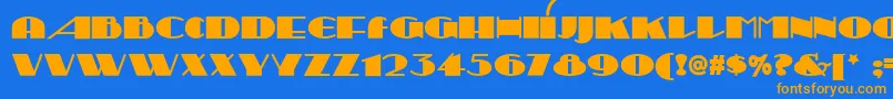 フォントSesquipedalianNf – オレンジ色の文字が青い背景にあります。