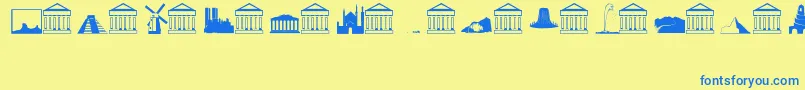 Landmarks Font – Blue Fonts on Yellow Background