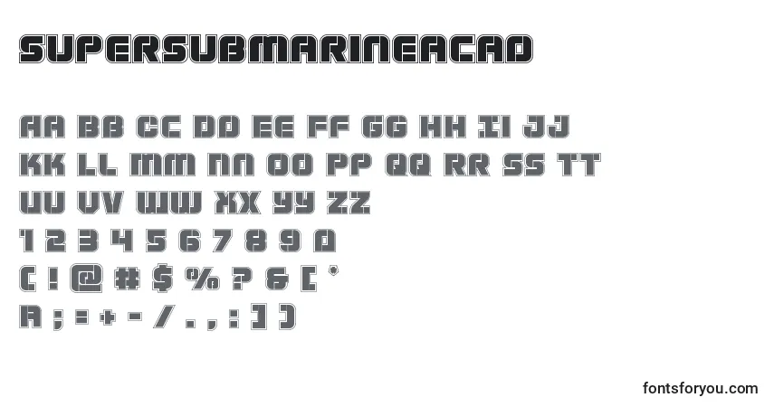 Schriftart Supersubmarineacad – Alphabet, Zahlen, spezielle Symbole