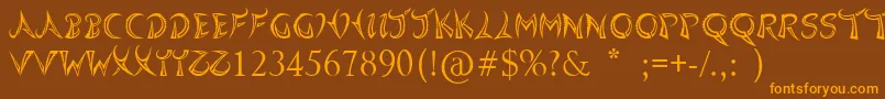 フォントQuasari – オレンジ色の文字が茶色の背景にあります。