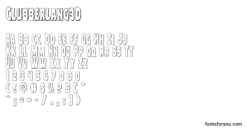 Czcionka Clubberlang3D – alfabet, cyfry, specjalne znaki