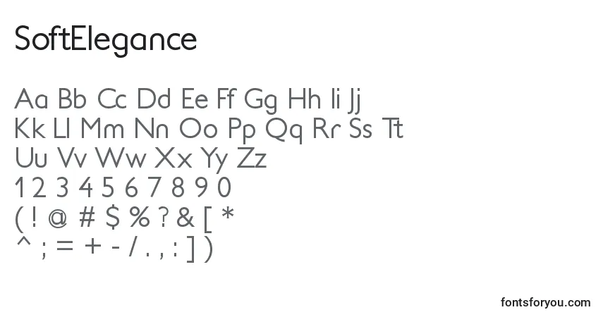 A fonte SoftElegance – alfabeto, números, caracteres especiais