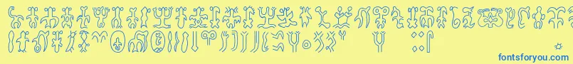 Rongorongoa Font – Blue Fonts on Yellow Background