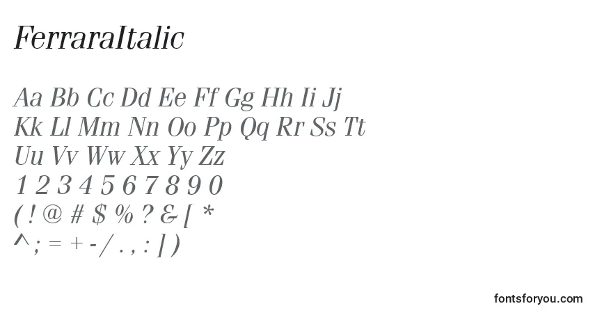 FerraraItalic Font – alphabet, numbers, special characters