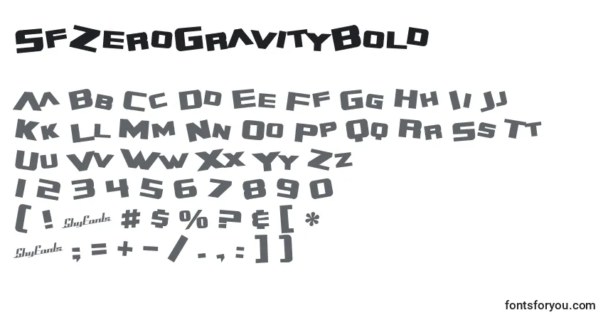 A fonte SfZeroGravityBold – alfabeto, números, caracteres especiais