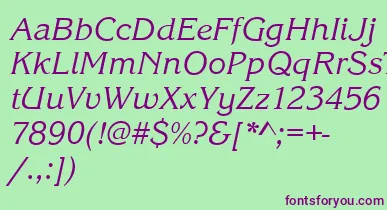 KingstonItalic font – Purple Fonts On Green Background