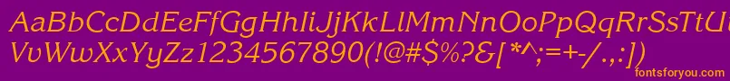 KingstonItalic-fontti – oranssit fontit violetilla taustalla