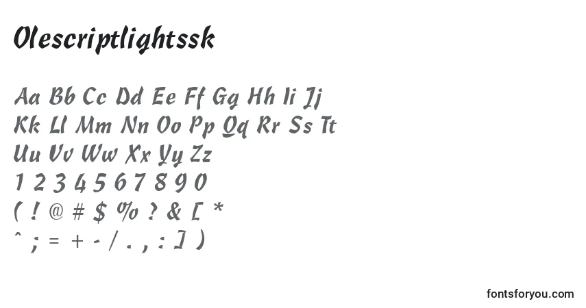 Schriftart Olescriptlightssk – Alphabet, Zahlen, spezielle Symbole