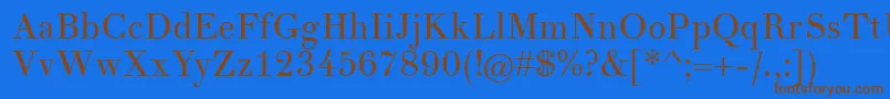 フォントTheanoDidotRegular – 茶色の文字が青い背景にあります。