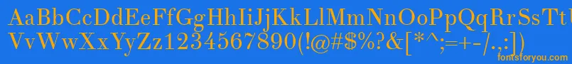 フォントTheanoDidotRegular – オレンジ色の文字が青い背景にあります。
