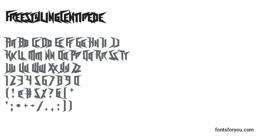 Czcionka FreestylingCentipede – alfabet, cyfry, specjalne znaki