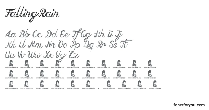Schriftart FallingRain – Alphabet, Zahlen, spezielle Symbole