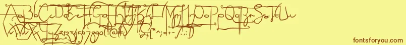 NoLicenseSculptorshandAlternatives-Schriftart – Braune Schriften auf gelbem Hintergrund