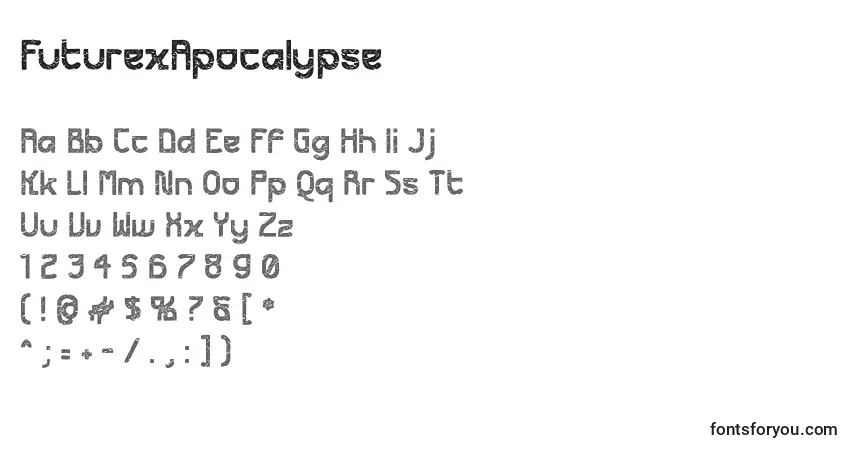 Schriftart FuturexApocalypse – Alphabet, Zahlen, spezielle Symbole