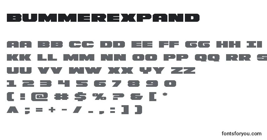Schriftart Bummerexpand – Alphabet, Zahlen, spezielle Symbole