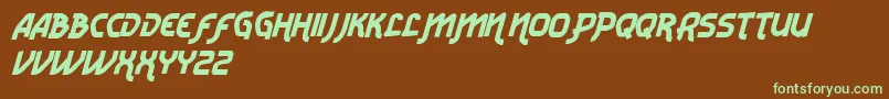 フォントVtksRadicaleV2 – 緑色の文字が茶色の背景にあります。