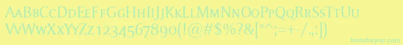 MementoSmallcaps-Schriftart – Grüne Schriften auf gelbem Hintergrund