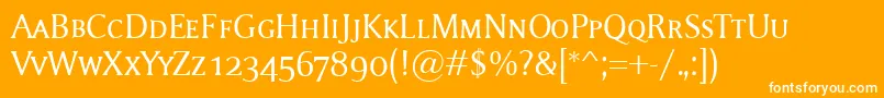 MementoSmallcaps-Schriftart – Weiße Schriften auf orangefarbenem Hintergrund