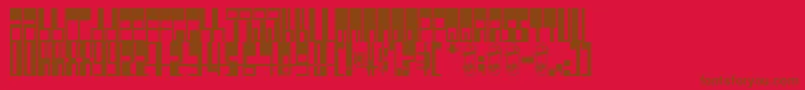 Pimpbot5000-Schriftart – Braune Schriften auf rotem Hintergrund