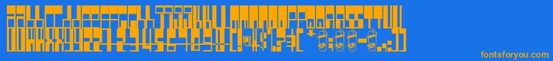 フォントPimpbot5000 – オレンジ色の文字が青い背景にあります。