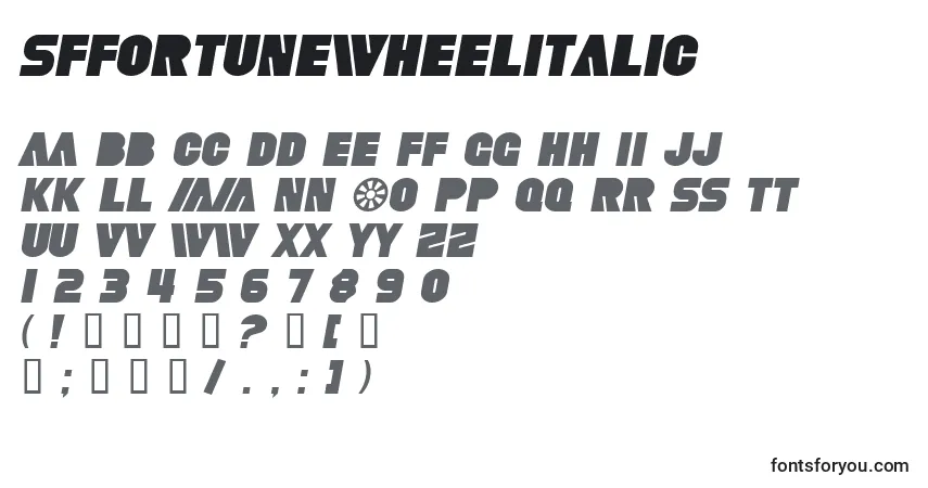 Schriftart SfFortuneWheelItalic – Alphabet, Zahlen, spezielle Symbole