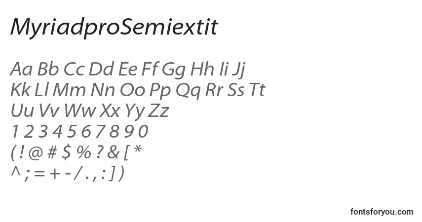 A fonte MyriadproSemiextit – alfabeto, números, caracteres especiais