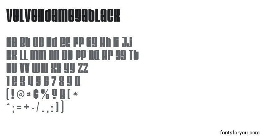 Schriftart Velvendamegablack – Alphabet, Zahlen, spezielle Symbole