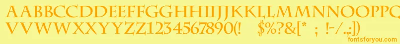 フォントDsCenturycapitals – オレンジの文字が黄色の背景にあります。