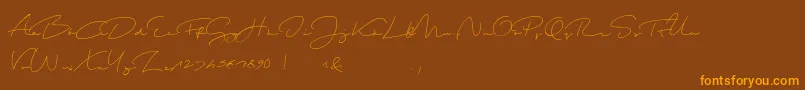 ShoppingScriptDemo-Schriftart – Orangefarbene Schriften auf braunem Hintergrund