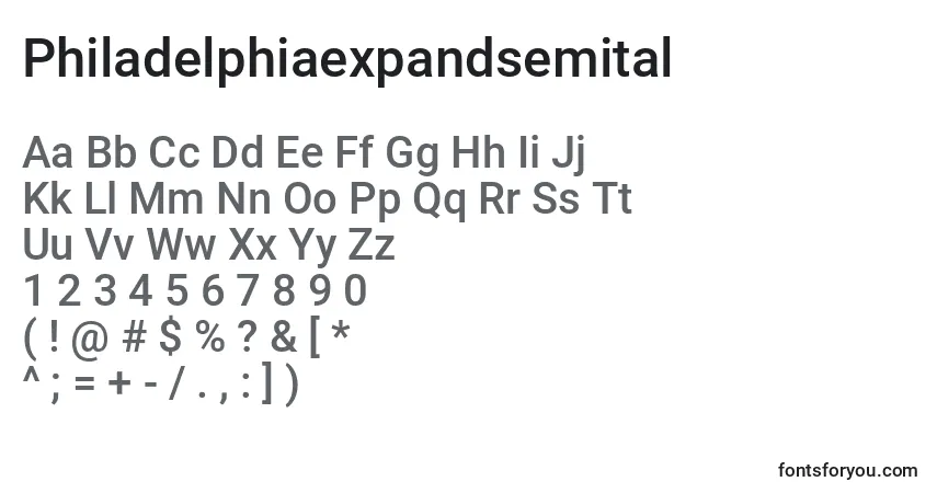 Philadelphiaexpandsemital Font – alphabet, numbers, special characters