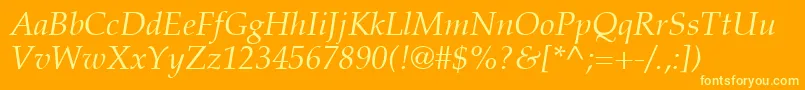 Weitere Informationen zur PaltonItalic-Schriftart PaltonItalic-Schriftart – Gelbe Schriften auf orangefarbenem Hintergrund