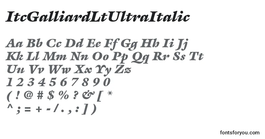 Czcionka ItcGalliardLtUltraItalic – alfabet, cyfry, specjalne znaki