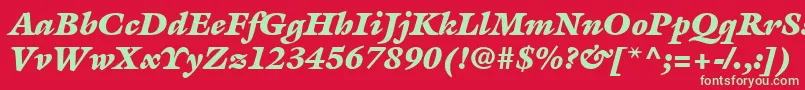 フォントItcGalliardLtUltraItalic – 赤い背景に緑の文字