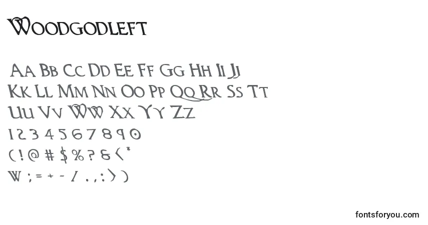A fonte Woodgodleft – alfabeto, números, caracteres especiais
