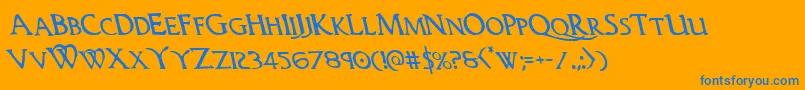 Woodgodleft-Schriftart – Blaue Schriften auf orangefarbenem Hintergrund