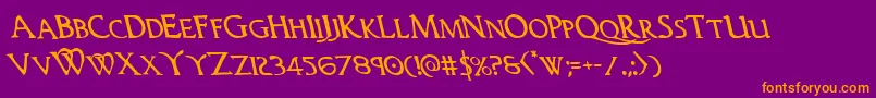 Woodgodleft-Schriftart – Orangefarbene Schriften auf violettem Hintergrund